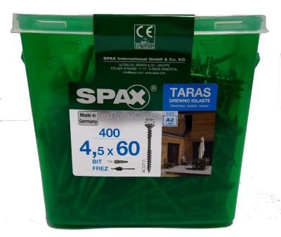 Шуруп (саморез) 4.5х60 (нержавеющая сталь A2, потайная головка, фиксирующая резьба, T-STAR plus, бита T20,4CUT) бита T20, 400 штук в коробке+сверло с фрезой+ бита в подарок