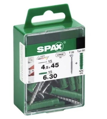 Дюбель Spax SD (шуруп+нейлоновый распорный дюбель) 4,5*60 + 6*45 (15+15 шт/ уп)